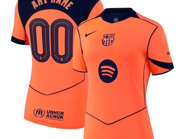 Barcelona Nike Women's 2025/26 Third Replica Custom Jersey - Orange/Gold/Blue