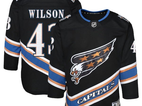 Tom Wilson Washington Capitals Youth Alternate 50th Anniversary Premier Player Jersey - Black/Red/Navy