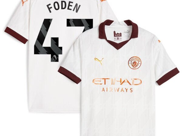 Phil Foden Manchester City Puma Youth 2023/24 Away Replica Player Jersey - White