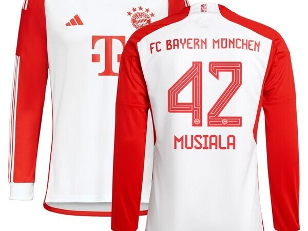 Jamal Musiala Bayern Munich adidas 2023/24 Home Replica Long Sleeve Jersey - White