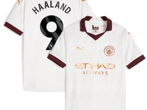 Erling Haaland Manchester City Puma Youth 2023/24 Away Replica Jersey - White