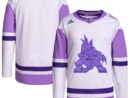 Arizona Coyotes adidas Hockey Fights Cancer Primegreen Authentic Blank Practice Jersey - White/Purple