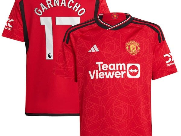 Alejandro Garnacho Manchester United adidas Youth 2023/24 Home Replica Player Jersey – Red