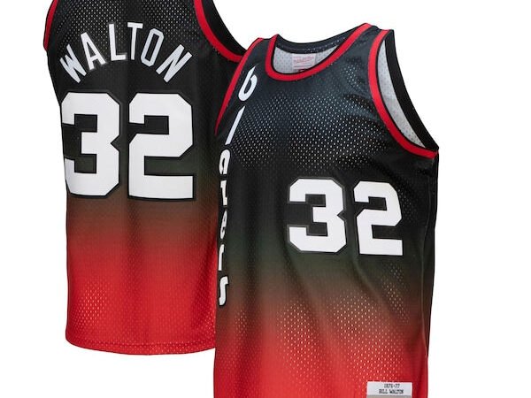 Bill Walton Portland Trail Blazers 1976/77 Hardwood Classics Fadeaway Swingman Player Jersey - Red/Black