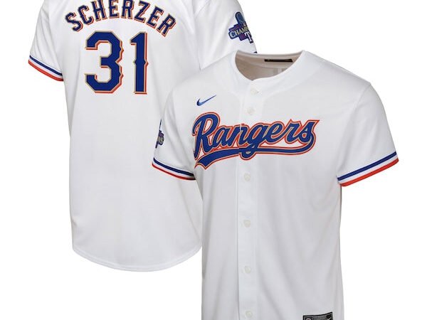 Max Scherzer Texas Rangers Nike Youth 2024 Gold Collection Limited Player Jersey – White