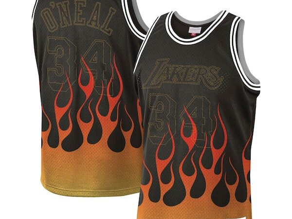 Shaquille O'Neal Los Angeles Lakers 1996-97 Hardwood Classics Flames Swingman Jersey - Black