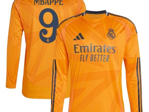 Kylian Mbappé Los Merengues adidas 2024/25 Away Replica Long Sleeve Player Jersey - Orange
