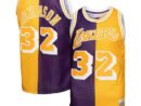 Magic Johnson Los Angeles Lakers Big & Tall Hardwood Classics 1984/85 Split Swingman Jersey - Purple/Gold