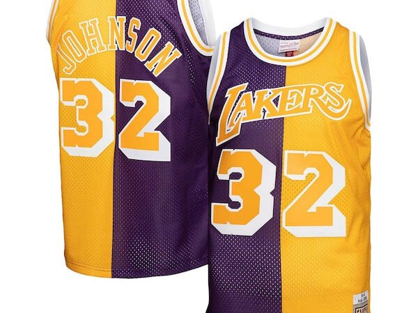 Magic Johnson Los Angeles Lakers Big & Tall Hardwood Classics 1984/85 Split Swingman Jersey - Purple/Gold