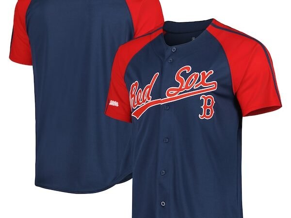 Boston Red Sox Stitches Button-Down Raglan Fashion Jersey - Navy