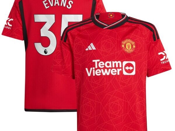 Jonny Evans Manchester United adidas Youth 2023/24 Home Replica Player Jersey – Red