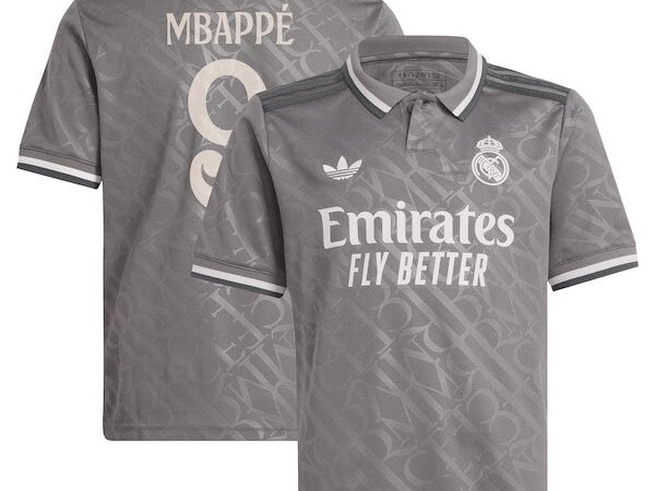 Kylian Mbappé Los Merengues adidas Originals Youth 2024/25 Third Replica Player Jersey - Charcoal
