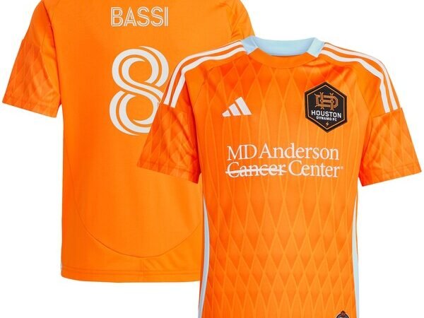 Amine Bassi Houston Dynamo FC adidas Youth 2025 Season 20 Replica Player Jersey - Orange