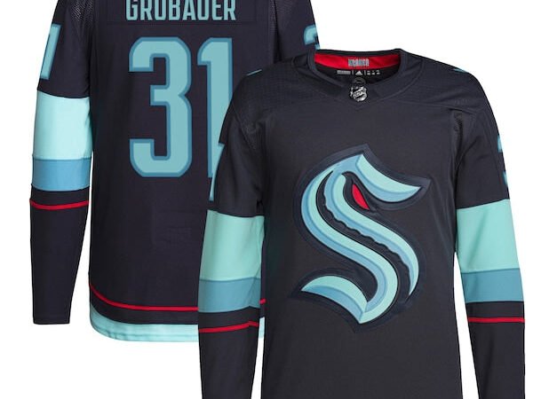 Philipp Grubauer Seattle Kraken adidas Home Authentic Primegreen Player Jersey - Navy