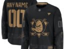 Anaheim Ducks 2024 Military Appreciation Personalized Long Sleeve Practice Jersey - Black