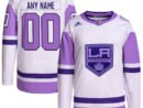 Los Angeles Kings adidas Hockey Fights Cancer Primegreen Authentic Custom Jersey - White/Purple