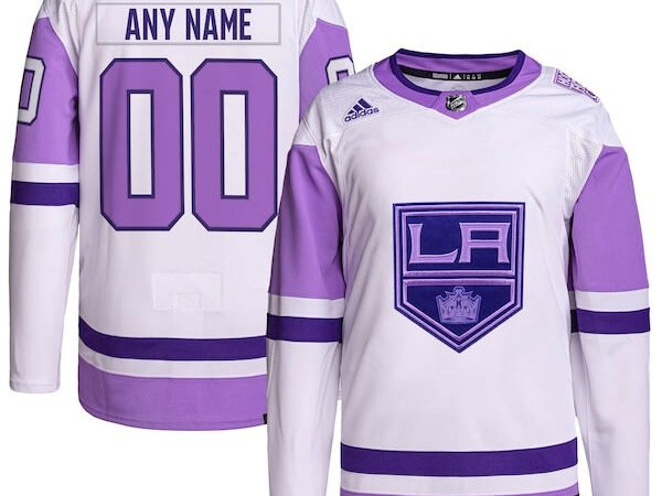 Los Angeles Kings adidas Hockey Fights Cancer Primegreen Authentic Custom Jersey - White/Purple