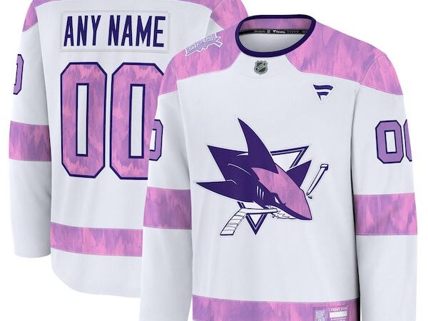 San Jose Sharks 2024 Hockey Fights Cancer Custom Practice Jersey - White