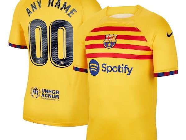 Barcelona Nike Youth 2022/23 Fourth Breathe Stadium Replica Custom Jersey - Yellow