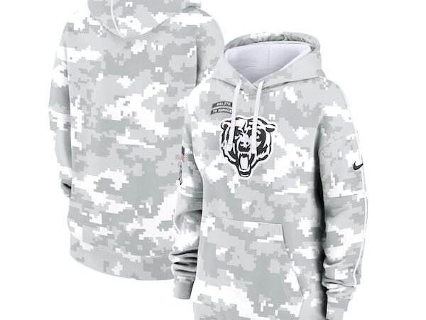 Chicago Bears Nike Women's 2024 Salute To Service Club Fleece Pullover Hoodie - Arctic Camo