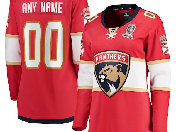 Florida Panthers  Women's Home 2024 Stanley Cup Champions Breakaway Custom Jersey – Red