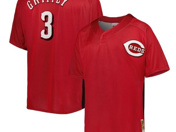 Ken Griffey Jr. Cincinnati Reds Cooperstown Collection Mesh Batting Practice Button-Up Jersey - Red