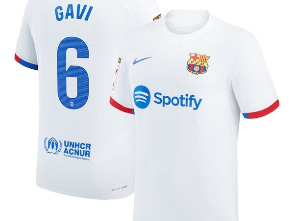 Gavi Barcelona Nike 2023/24 Away Match Authentic Player Jersey - White/Aqua/Royal