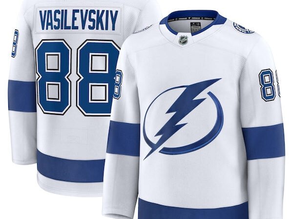 Andrei Vasilevskiy Tampa Bay Lightning  Away Premium Jersey - White/Black/Blue