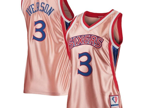 Allen Iverson Philadelphia 76ers Women's 75th Anniversary Rose Gold 1996 Swingman Jersey - Pink