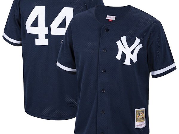 Reggie Jackson New York Yankees  Cooperstown Collection Mesh Batting Practice Button-Up Jersey  - Navy