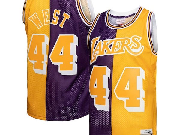 Jerry West Los Angeles Lakers Hardwood Classics 1971/72 Split Swingman Jersey - Purple/Gold