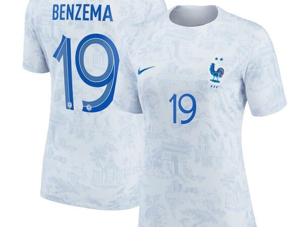 Karim Benzema France National Team Nike Women's 2022/23 Away Breathe Stadium Replica Player Jersey - White