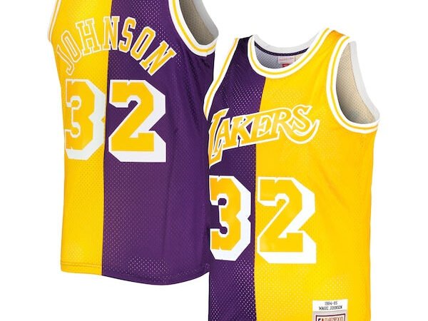Magic Johnson Los Angeles Lakers Hardwood Classics 1984/85 Split Swingman Jersey - Purple/Gold