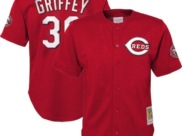 Ken Griffey Jr. Cincinnati Reds Youth Cooperstown Collection Mesh Batting Practice Jersey - Red