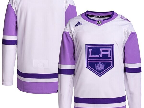 Los Angeles Kings adidas Hockey Fights Cancer Primegreen Authentic Blank Practice Jersey - White/Purple