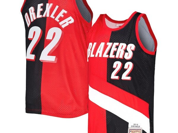 Clyde Drexler Portland Trail Blazers Hardwood Classics 1991/92 Split Swingman Jersey - Red/Black