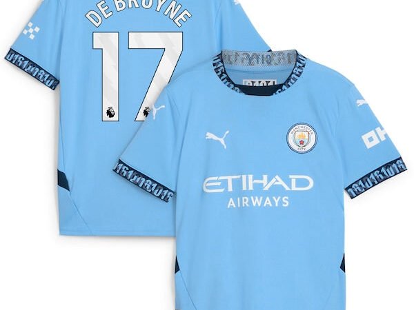 Kevin De Bruyne Manchester City Puma Youth 2024/25 Home Replica Player Jersey - Light Blue