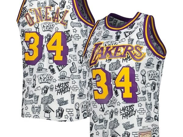 Shaquille O'Neal Los Angeles Lakers 1996/97 Hardwood Classics Doodle Swingman Jersey - White