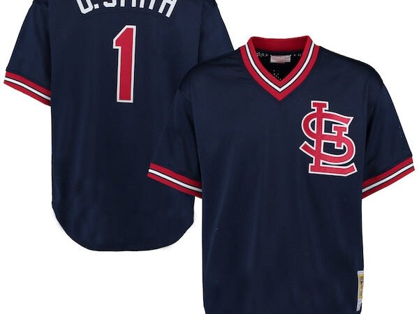 Ozzie Smith St. Louis Cardinals 1994 Authentic Cooperstown Collection Mesh Batting Practice Jersey - Navy/Scarlet