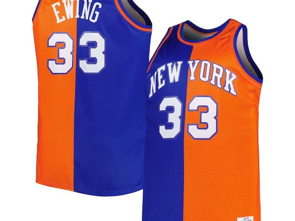 Patrick Ewing New York Knicks Big & Tall Hardwood Classics 1991/92 Split Swingman Jersey - Blue/Orange