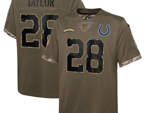 Jonathan Taylor Indianapolis Colts Nike Youth 2022 Salute To Service Player Limited Jersey - Olive