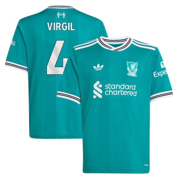 Virgil van Dijk Liverpool adidas Youth 2025/26 Third Replica Player Jersey - Green/Red