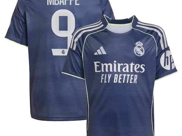 Kylian Mbappé Los Merengues adidas Youth 2025/26 Away Replica Player Jersey - Blue/White