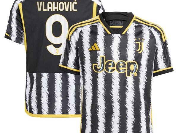 Dušan Vlahović Juventus adidas Youth 2023/24 Home Replica Jersey - Black