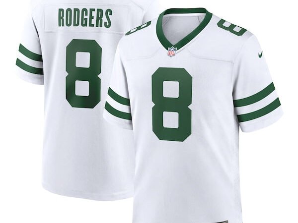 Aaron Rodgers New York Jets Nike Legacy Player Game Jersey - White/Black/Green