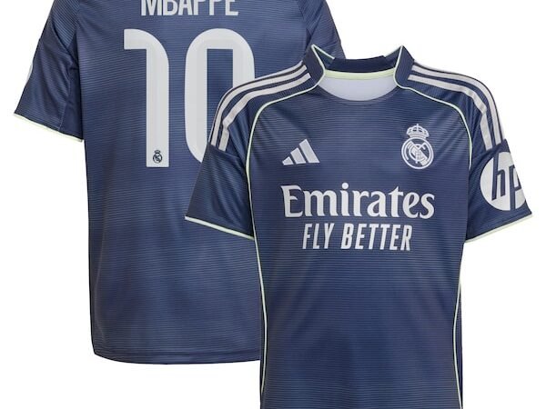 Kylian Mbappé Los Merengues adidas Youth 2025/26 Away Replica Player Jersey - Blue/White