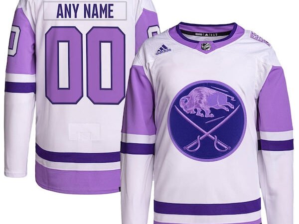 Buffalo Sabres adidas Hockey Fights Cancer Primegreen Authentic Custom Jersey - White/Purple