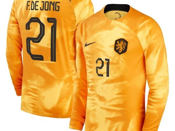 Frenkie de Jong Netherlands National Team Nike Youth 2022/23 Home Breathe Stadium Replica Player Long Sleeve Jersey - Orange