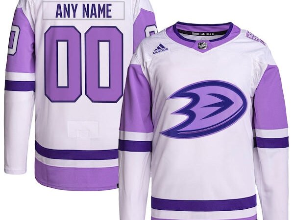 Anaheim Ducks adidas Hockey Fights Cancer Primegreen Authentic Custom Jersey - White/Purple