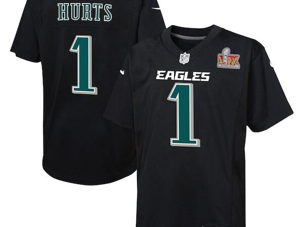 Jalen Hurts Philadelphia Eagles Nike Youth Super Bowl LIX Patch Fashion Game Player Jersey - Carbon Black